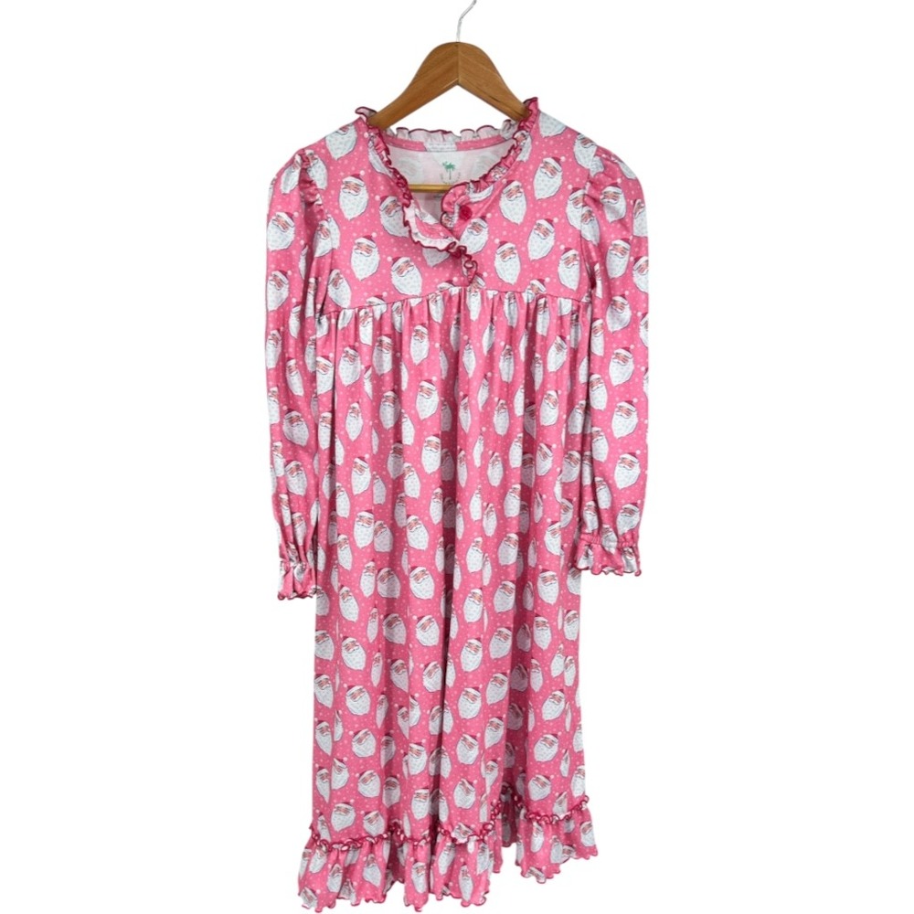 Shrimp and Grits Kids Santa Claus Pink Ruffle Nightgown Pajamas XXL